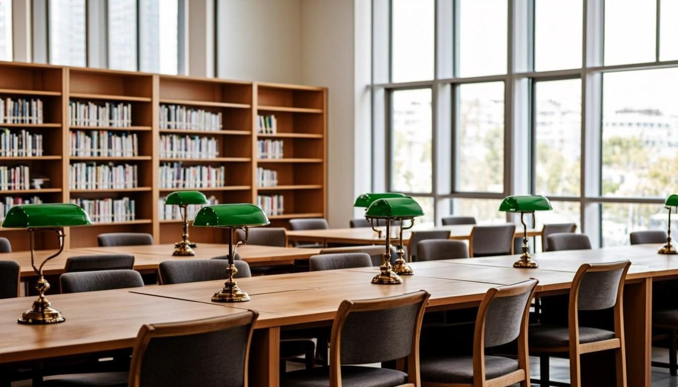 BrightPath Academy demo study hall with bookshelves and study tables