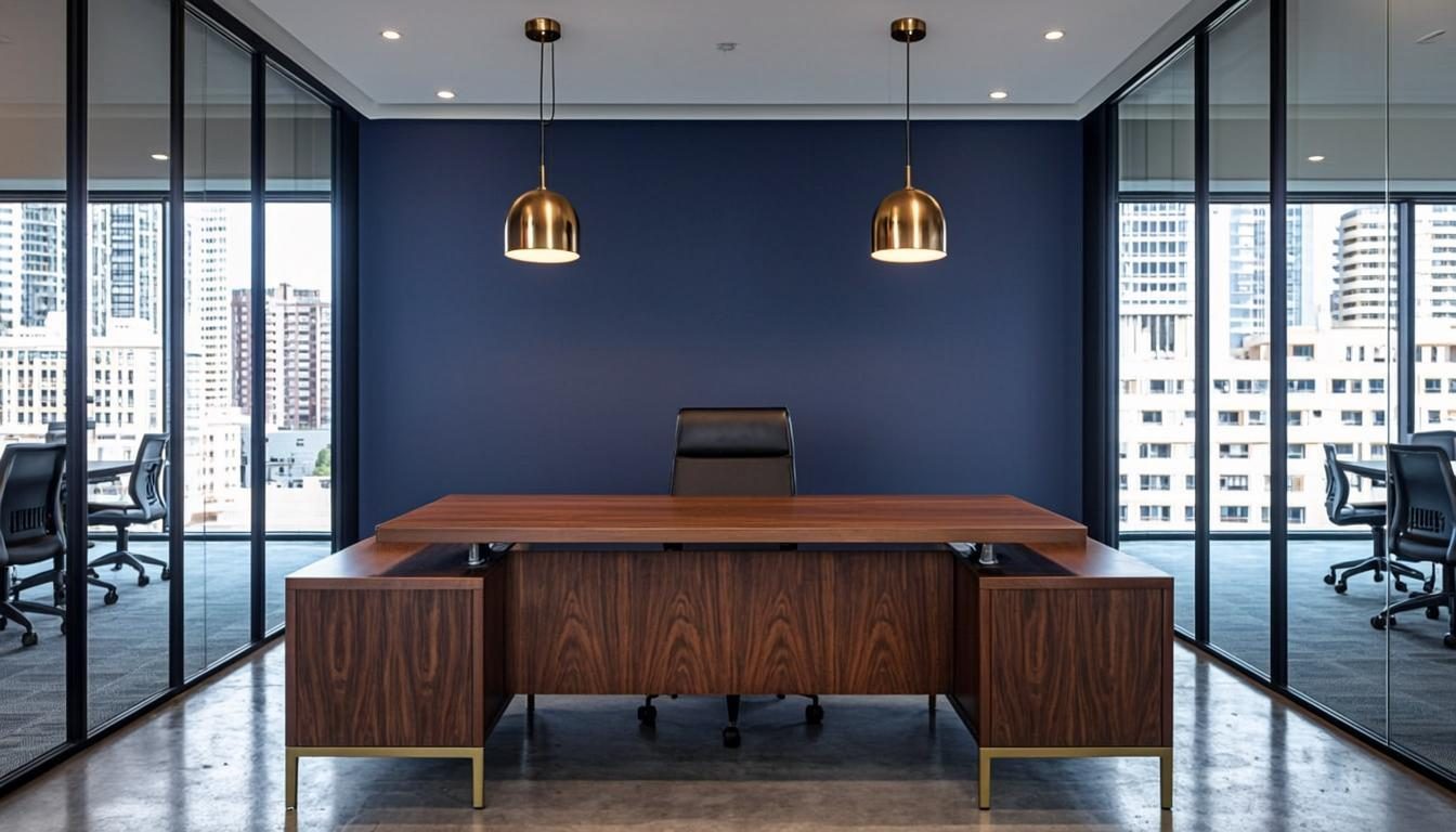 Nova Consulting demo office interior with navy feature wall