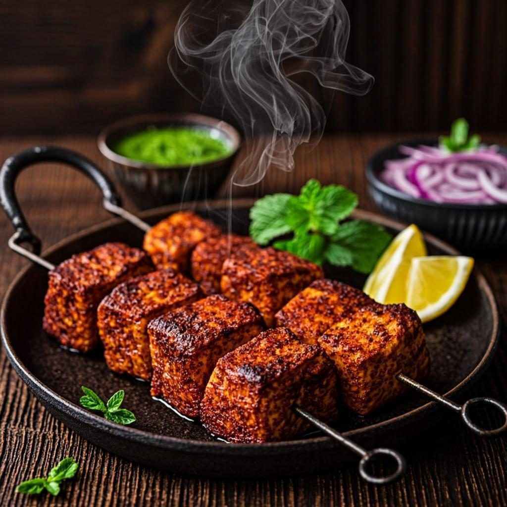 Char-grilled paneer tikka skewers (demo image)