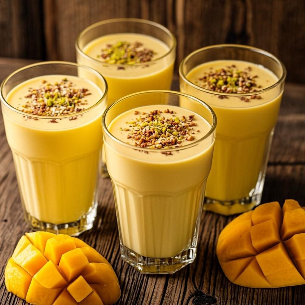 Mango lassi topped with pistachio (demo image)