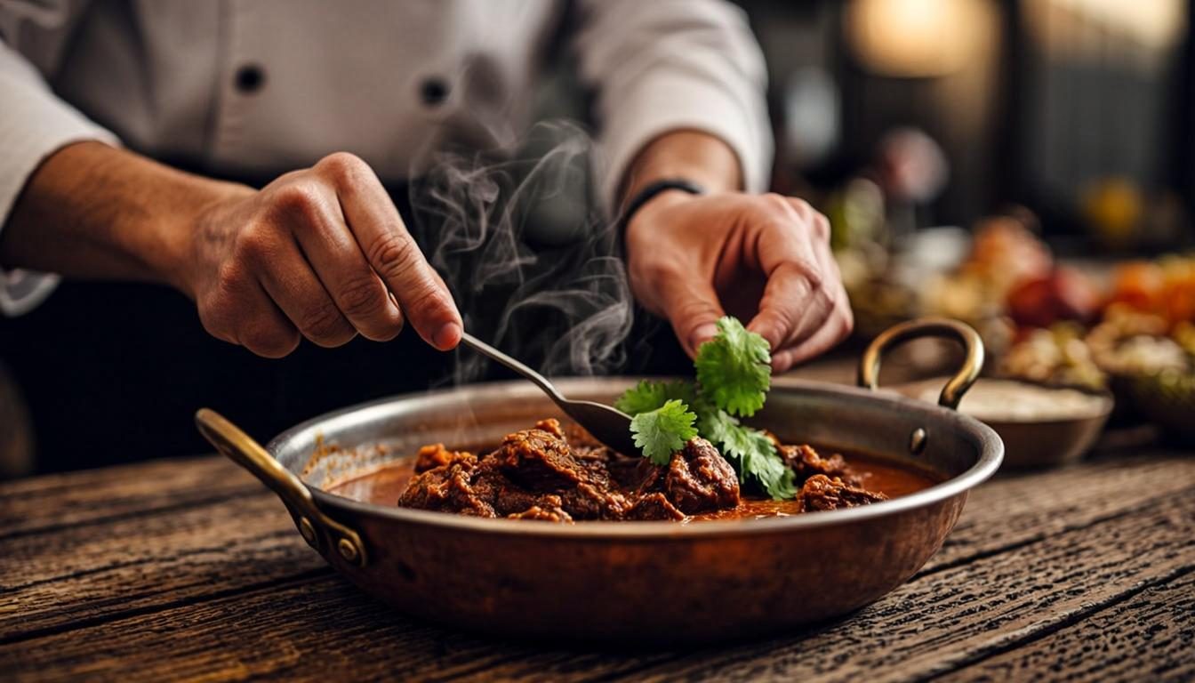 Chef plating a curry dish (demo image)